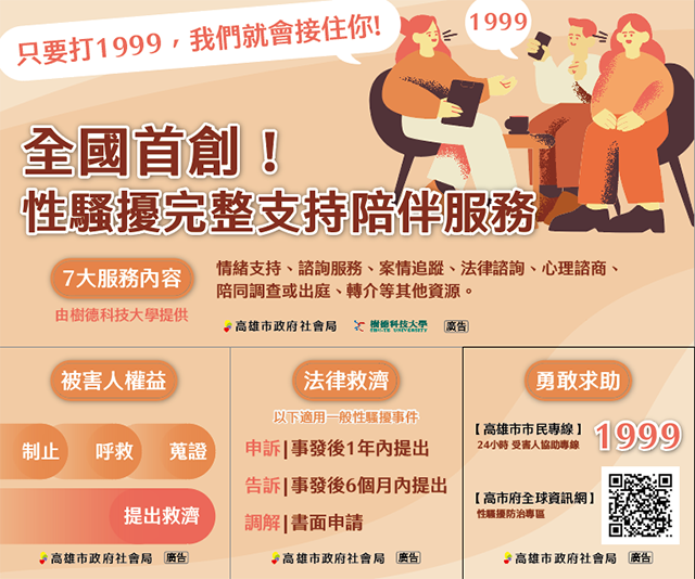 全國首創！最完整的性騷擾支持陪伴資源 只要打1999 我們就會接住你 ... ...