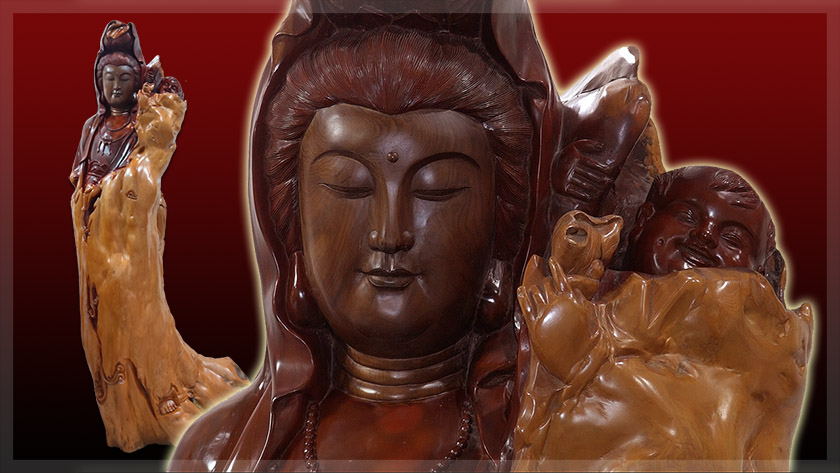 木雕藏品釋出｜紅豆杉送子觀音木雕像 典雅