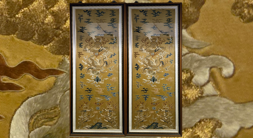 金絲繡藏品釋出｜五爪金龍金絲古繡掛屏一對