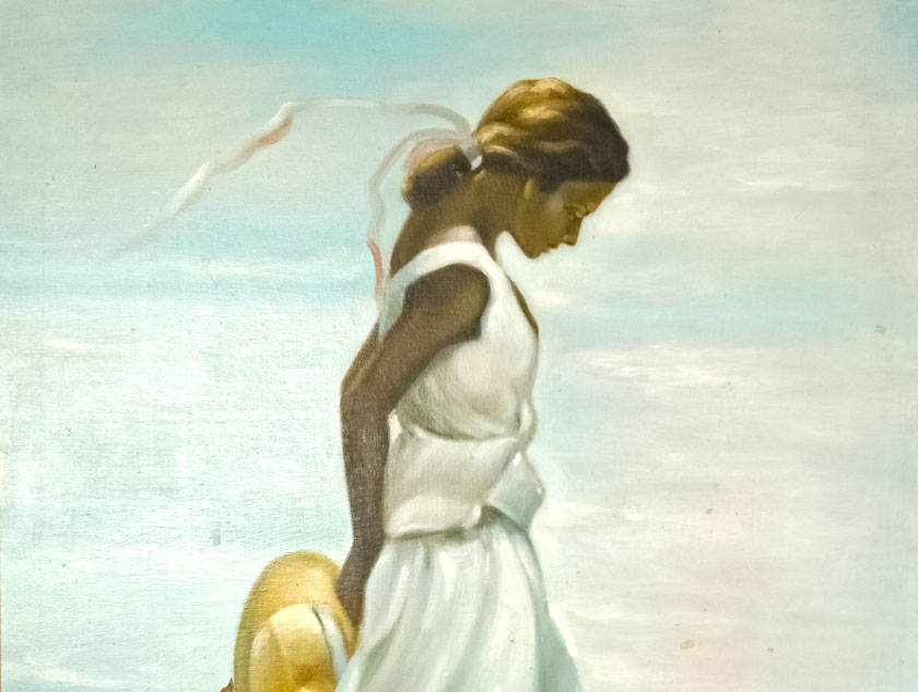 油畫藏品釋出｜D. Ventura《海灘戲沙少女》